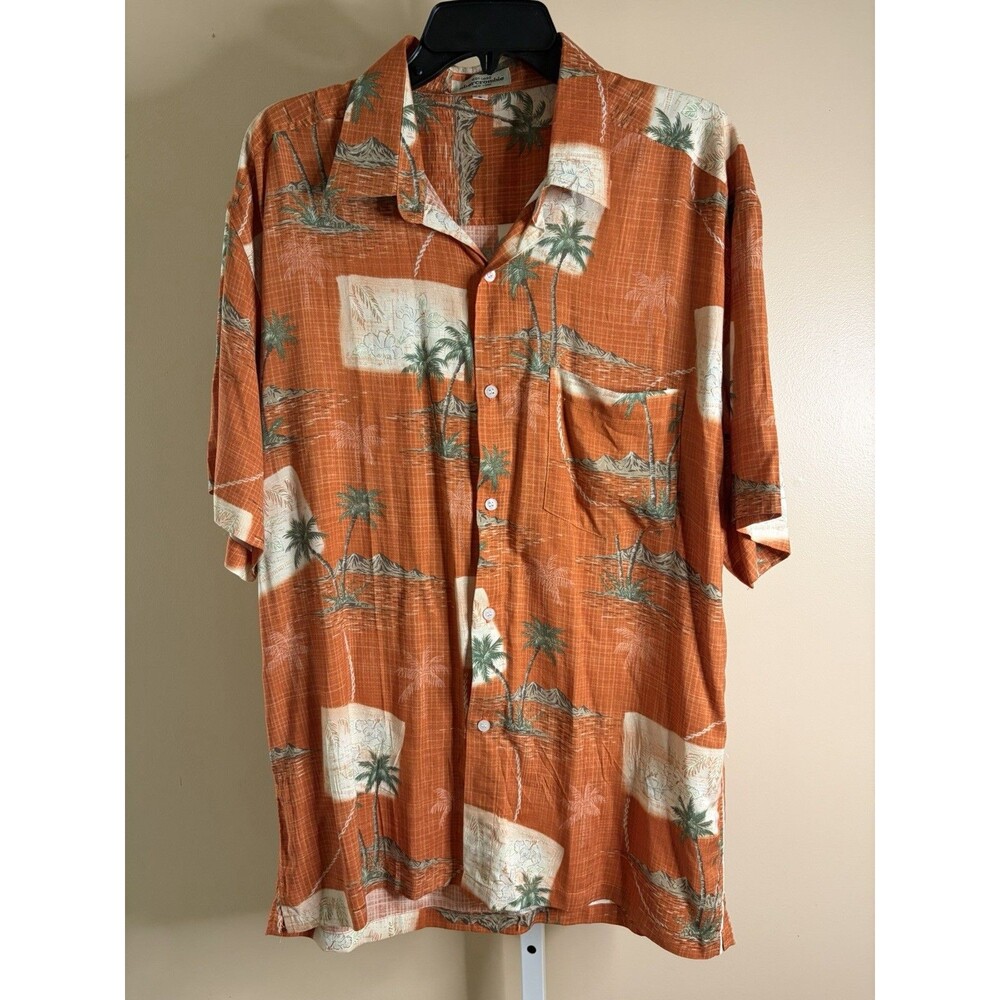 Abercrombie & Fitch Shirt Men L Orange Floral Hawaiian Resort Summer Relaxed